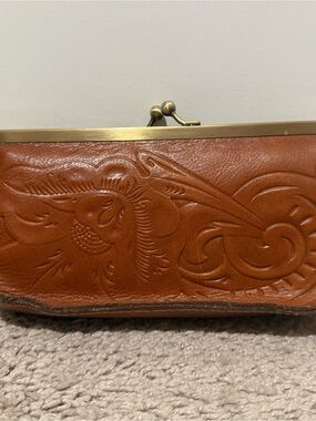 Patricia Nash Embossed Leather Frame-Top Clutch - Brown